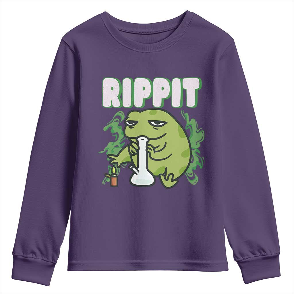 Rippit Frog Meme Youth Sweatshirt Funny Stoner Bong Rip TS10 Purple Print Your Wear