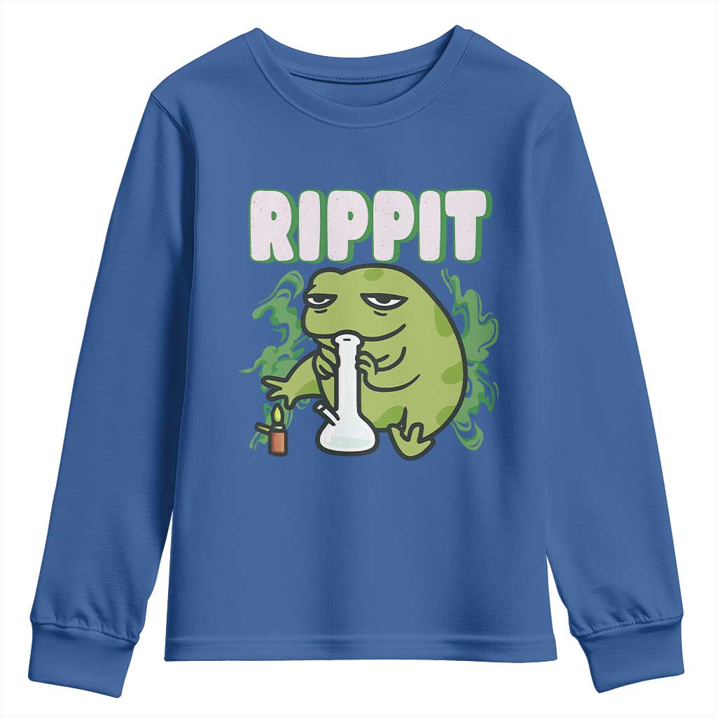 Rippit Frog Meme Youth Sweatshirt Funny Stoner Bong Rip TS10 Royal Blue Print Your Wear