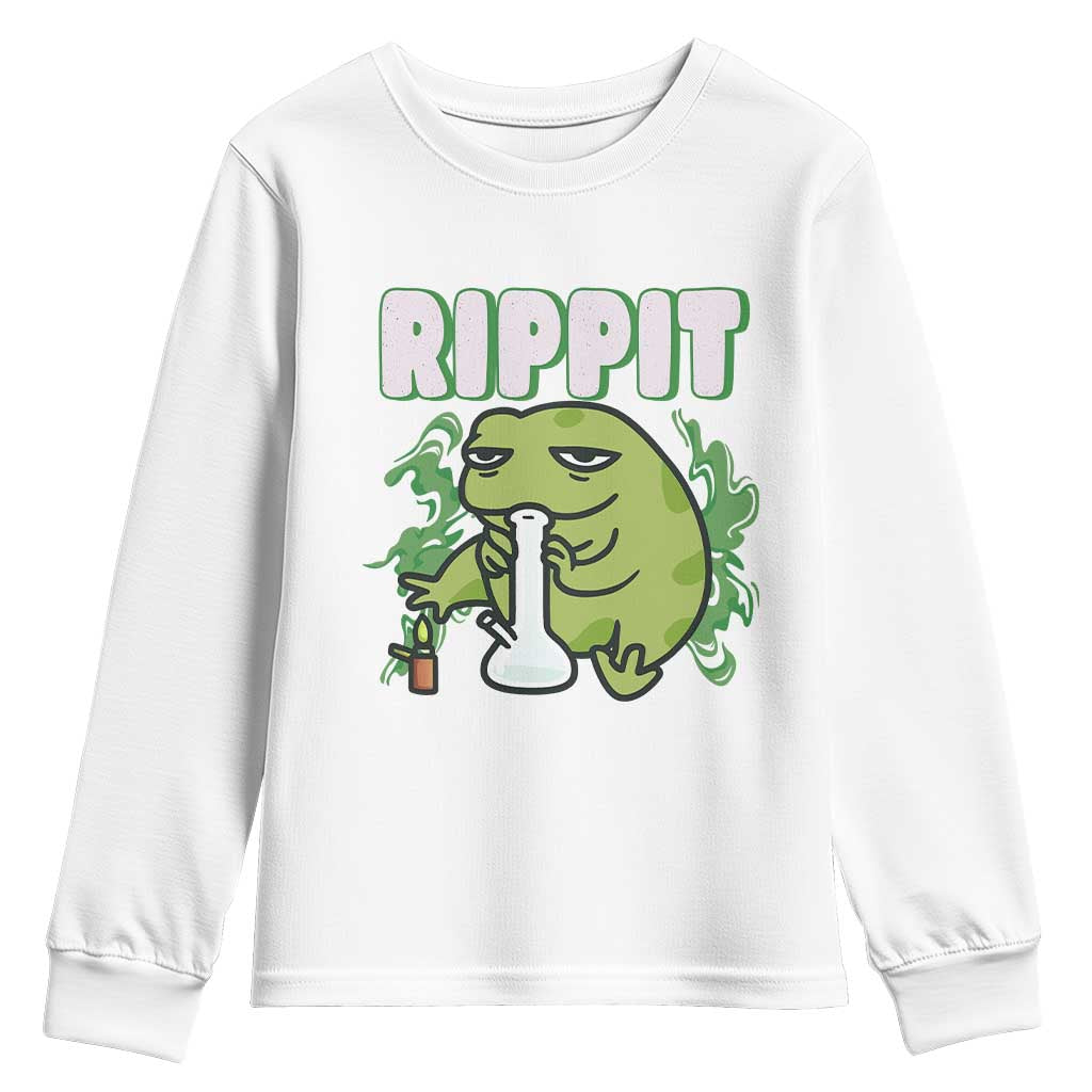 Rippit Frog Meme Youth Sweatshirt Funny Stoner Bong Rip TS10 White Print Your Wear