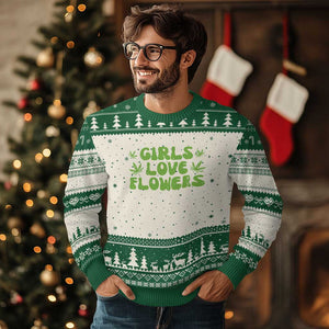 Girls Love Flowers Weed Cannabis Ugly Christmas Sweater Funny Marijuana 420 Gift TS10 Beige Green Print Your Wear
