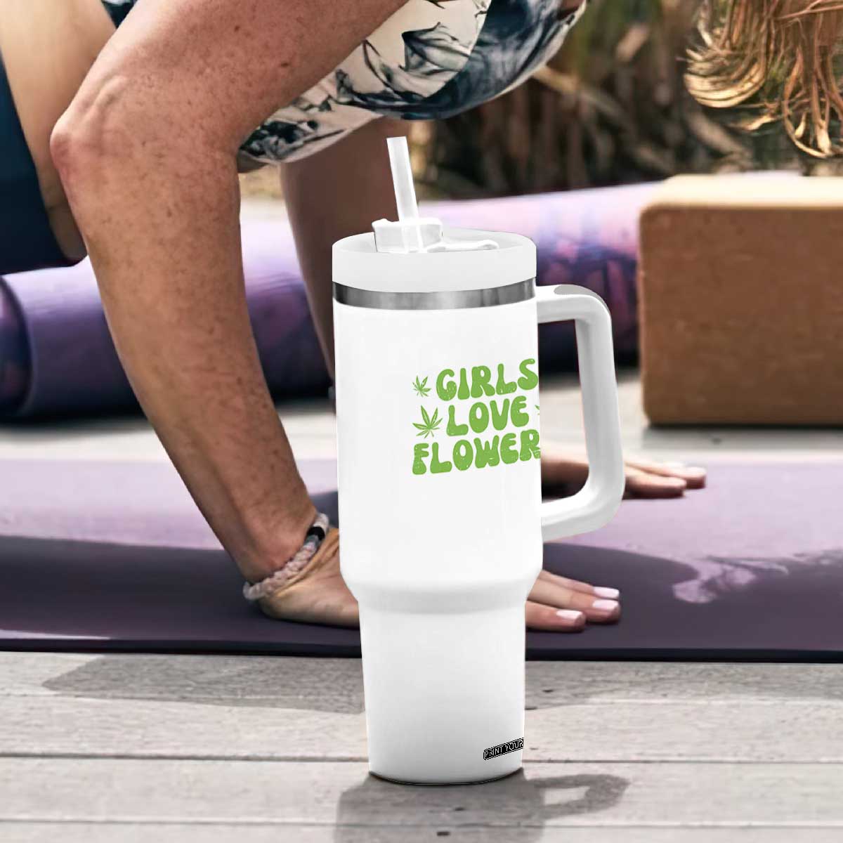 Girls Love Flowers Weed Cannabis Tumbler With Handle Funny Marijuana 420 Gift TS10 Print Your Wear