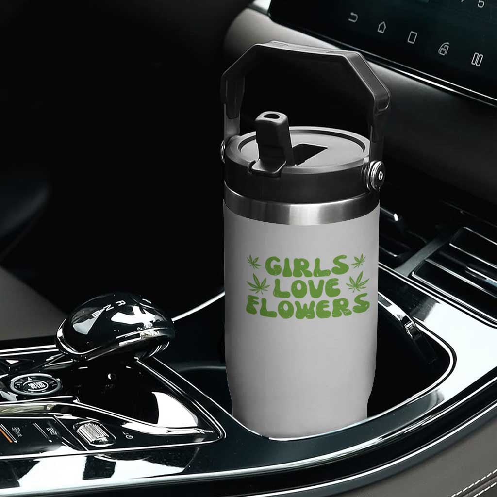 Girls Love Flowers Weed Cannabis Flip Straw Tumbler Funny Marijuana 420 Gift TS10 Print Your Wear