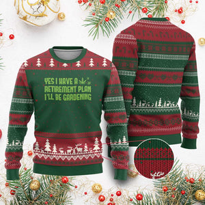 Funny Retired Weed Lovers Ugly Christmas Sweater I Have a Retirement Plan Gardening Marijuana 420 Gift TS10 Red Green Print Your Wear