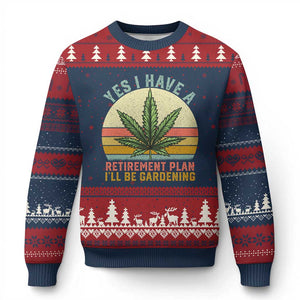 Funny Retired Weed Lovers Ugly Christmas Sweater Vintage I Have a Retirement Plan Gardening 420 Gift TS10 Navy Red Print Your Wear