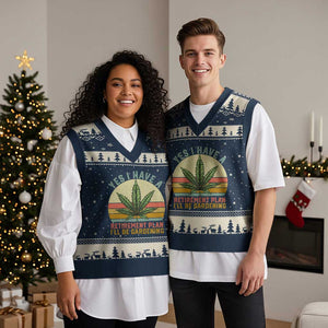 Funny Retired Weed Lovers V-Neck Knit Sweater Vest Vintage I Have a Retirement Plan Gardening 420 Gift TS10 Navy Beige Print Your Wear