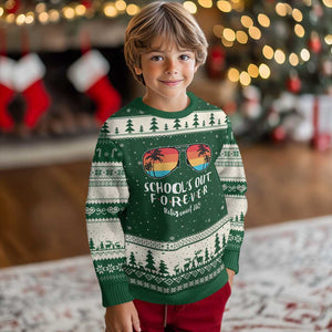 Retired Teacher 2025 Ugly Christmas Sweater School's Out Forever Retirement Summer Vibes TS10 Forest Green Beige Print Your Wear
