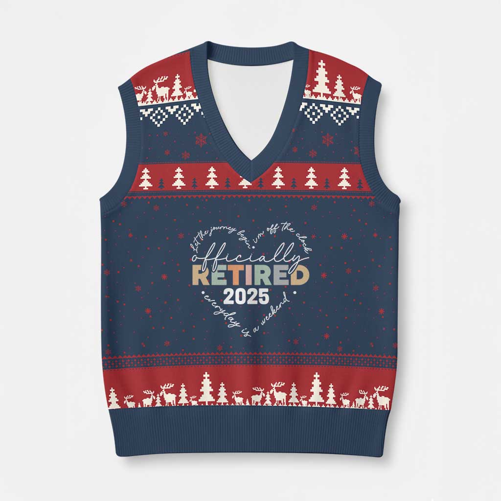 Officially Retired 2025 V-Neck Knit Sweater Vest Women Retirement Vintage TS10 Navy Red Print Your Wear