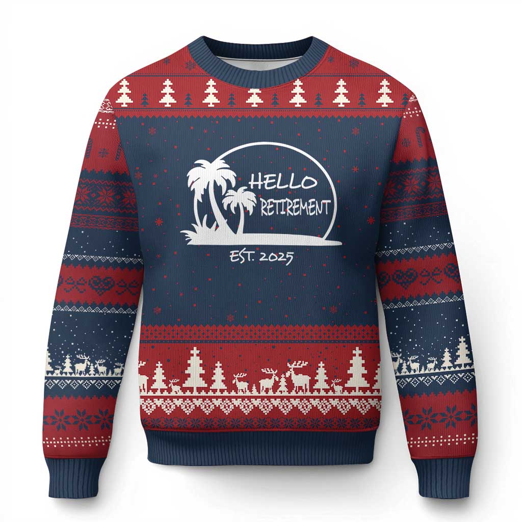 Retired Est 2025 Ugly Christmas Sweater Hello Retirement Summer Vibes TS10 Navy Red Print Your Wear