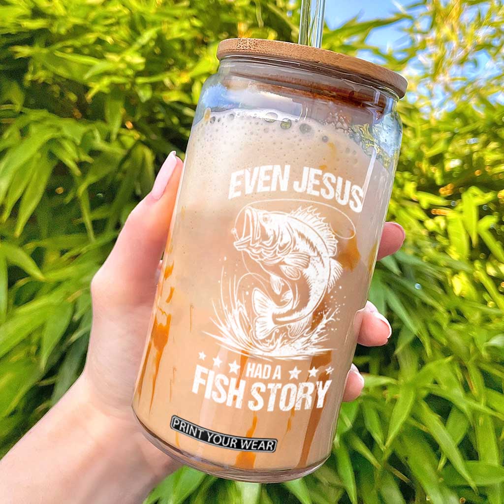 Funny Fishing Glass Can Even Jesus Had A Fish Story Funny Christian Fisherman TS10 Black Print Your Wear