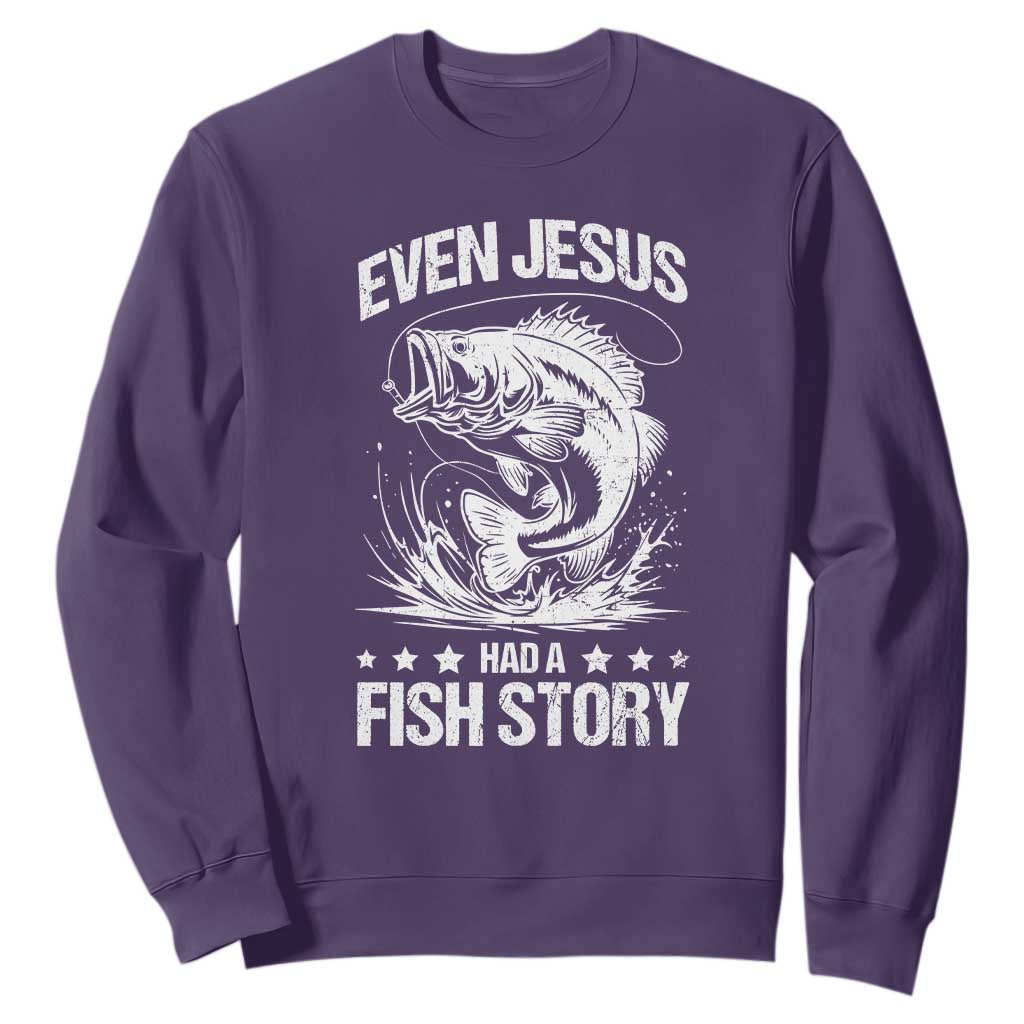 Funny Fishing Sweatshirt Even Jesus Had A Fish Story Funny Christian Fisherman TS10 Purple Print Your Wear