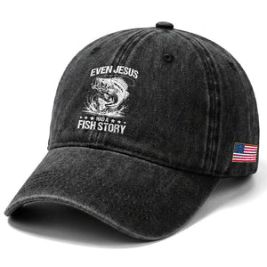 Funny Fishing Washed Cotton Baseball Cap Even Jesus Had A Fish Story Funny Christian Fisherman