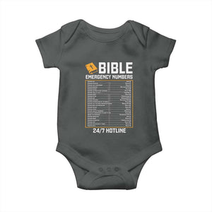 Bible Emergency Numbers Baby Onesie Funny Christian Bible Jesus Religious TS10 Dark Heather Print Your Wear