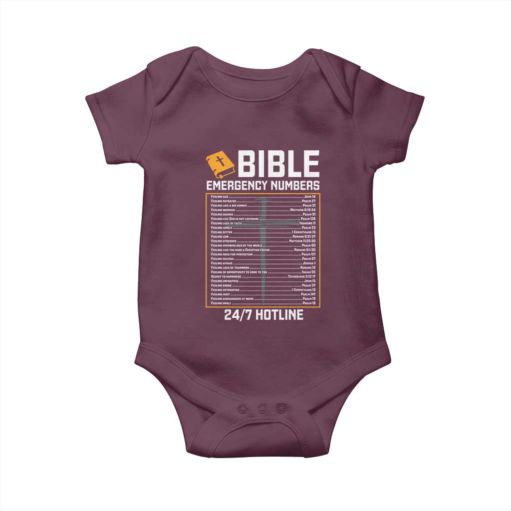 Bible Emergency Numbers Baby Onesie Funny Christian Bible Jesus Religious TS10 Maroon Print Your Wear