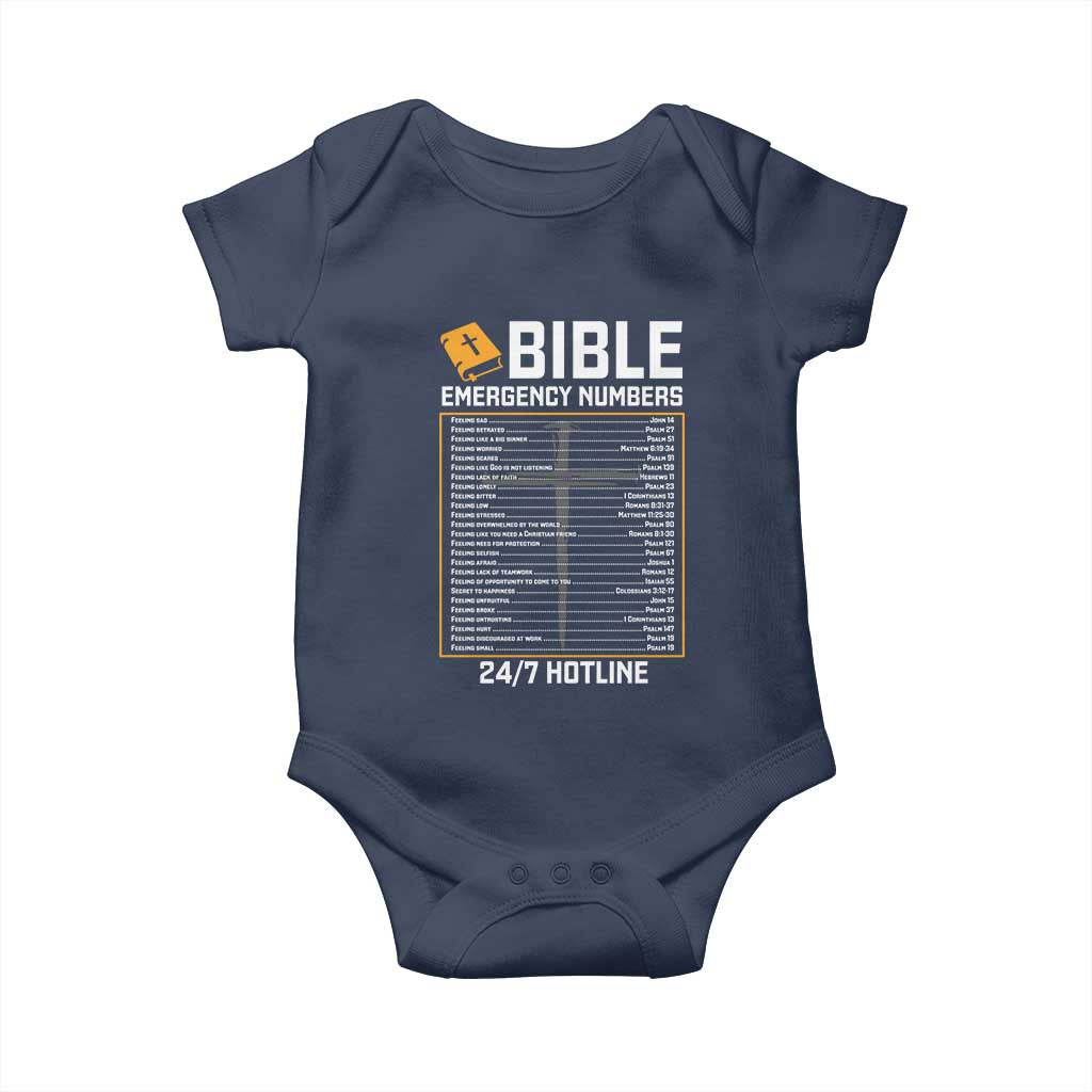Bible Emergency Numbers Baby Onesie Funny Christian Bible Jesus Religious TS10 Navy Print Your Wear