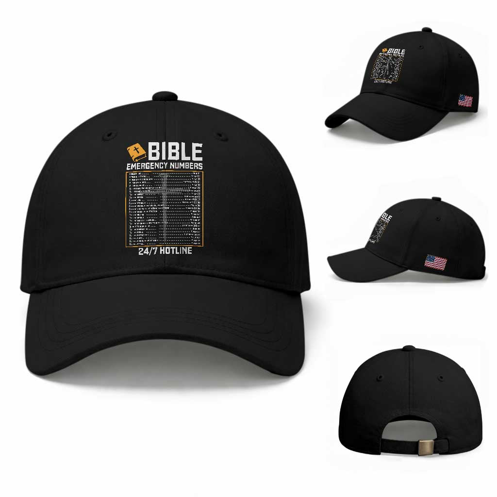 Bible Emergency Numbers Baseball Cap Funny Christian Bible Jesus Religious TS10 Baseball Cap Universal Fit Black Print Your Wear
