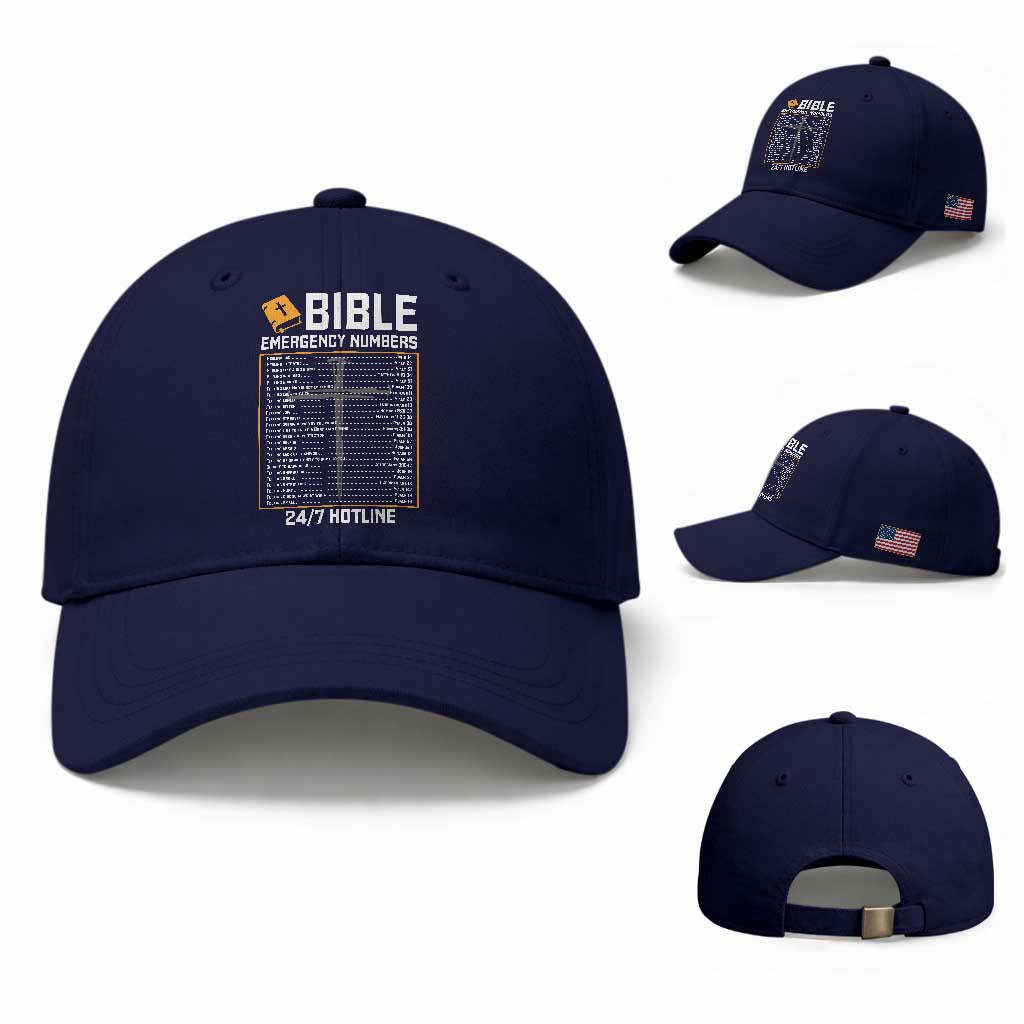 Bible Emergency Numbers Baseball Cap Funny Christian Bible Jesus Religious TS10 Baseball Cap Universal Fit Dark Blue Print Your Wear
