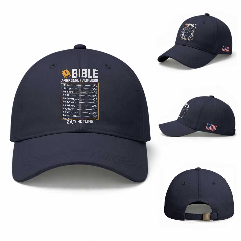 Bible Emergency Numbers Baseball Cap Funny Christian Bible Jesus Religious TS10 Baseball Cap Universal Fit Navy Print Your Wear
