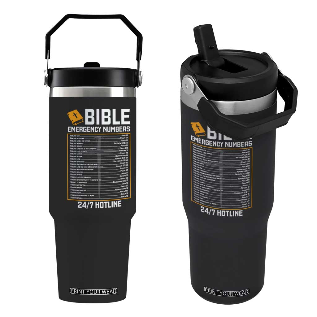 Bible Emergency Numbers Flip Straw Tumbler Funny Christian Bible Jesus Religious TS10 One Size: 30 oz Black Print Your Wear