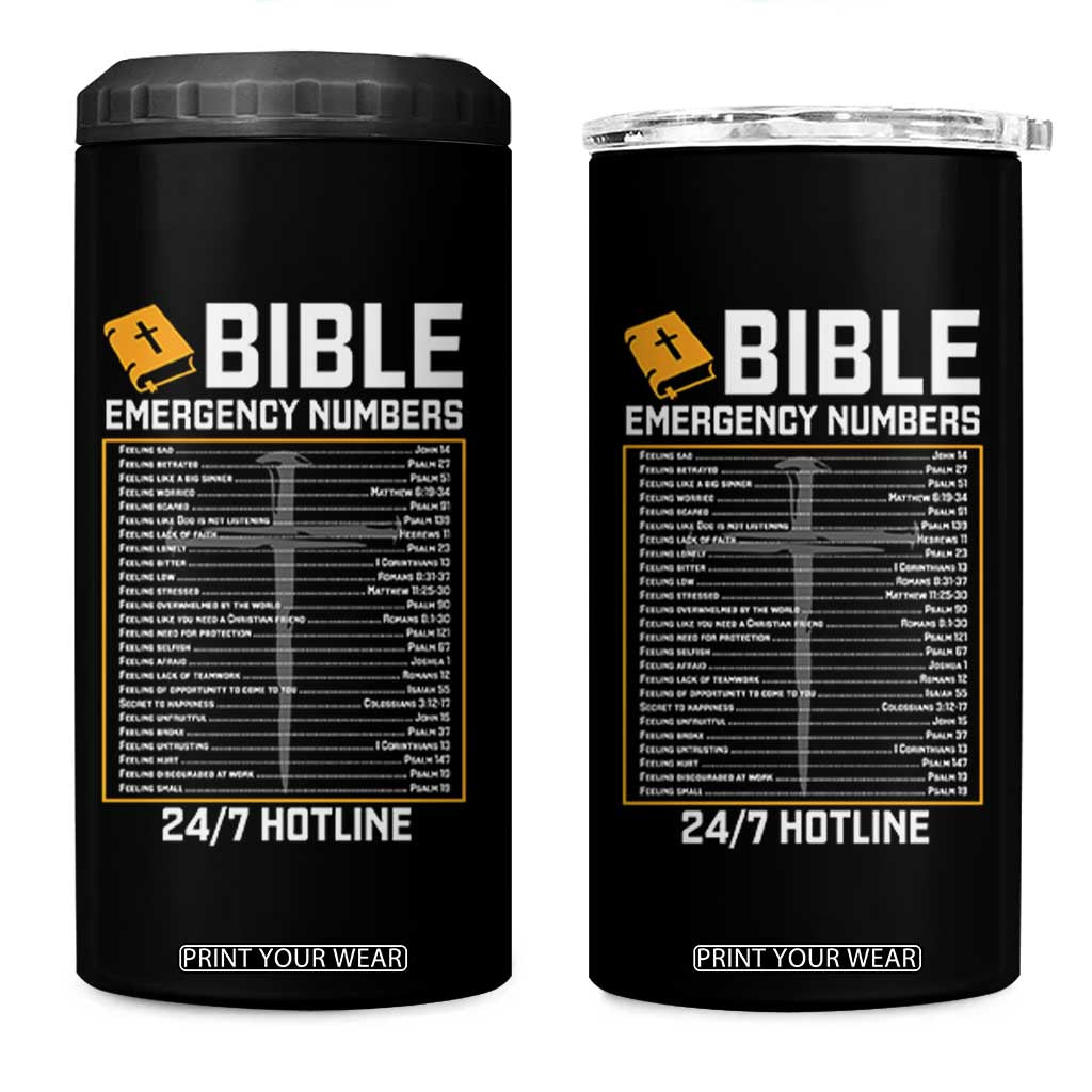 Bible Emergency Numbers 4 in 1 Can Cooler Tumbler Funny Christian Bible Jesus Religious TS10 One Size: 16 oz Black Print Your Wear