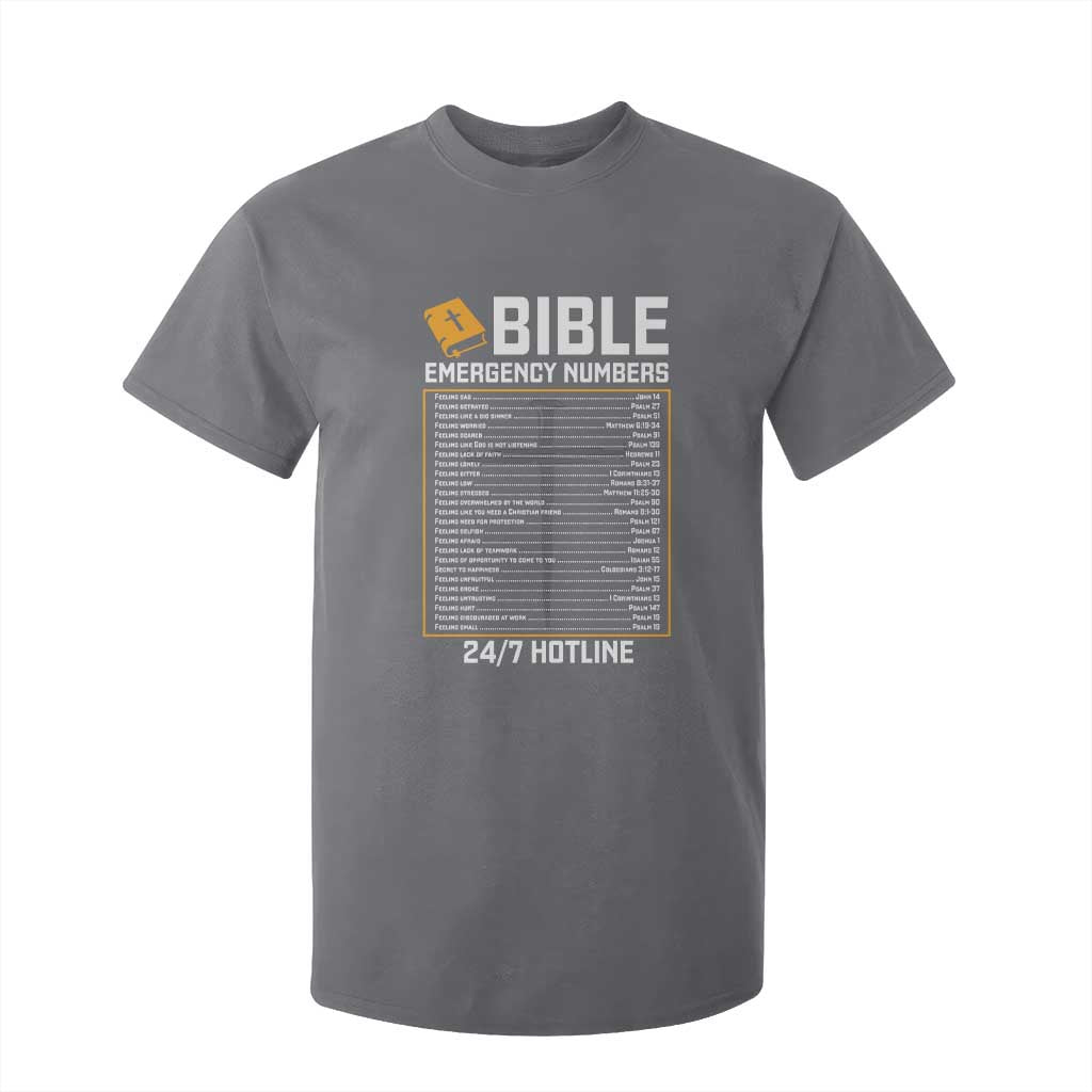 Bible Emergency Numbers T Shirt For Kid Funny Christian Bible Jesus Religious TS10 Charcoal Print Your Wear