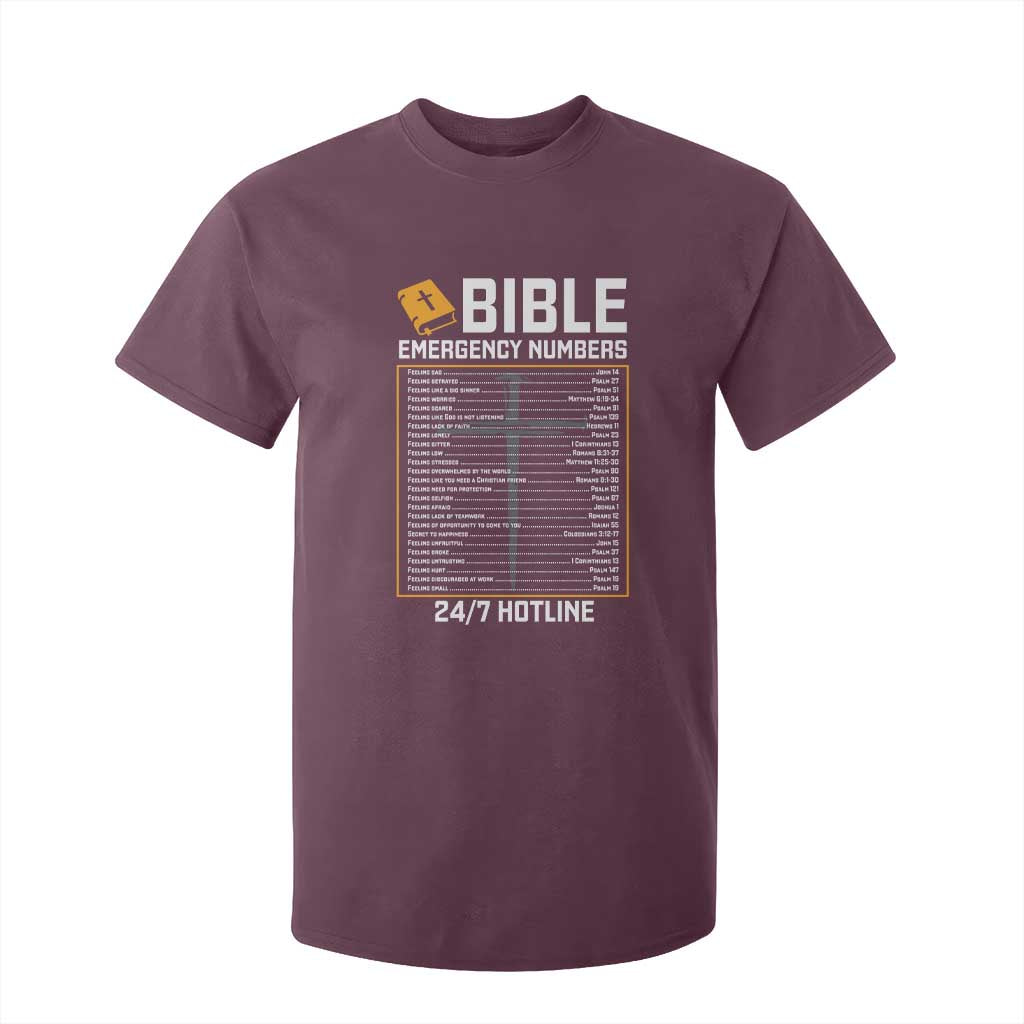 Bible Emergency Numbers T Shirt For Kid Funny Christian Bible Jesus Religious TS10 Maroon Print Your Wear