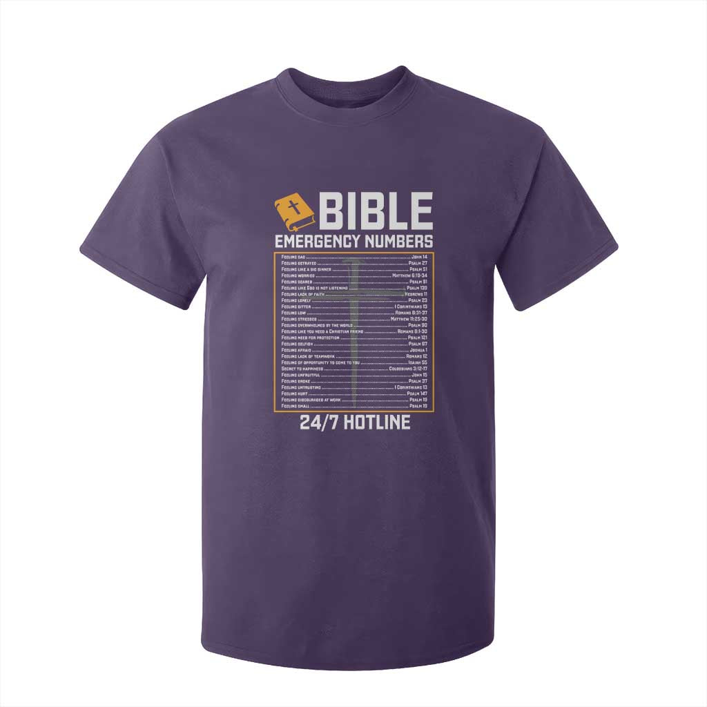Bible Emergency Numbers T Shirt For Kid Funny Christian Bible Jesus Religious TS10 Purple Print Your Wear