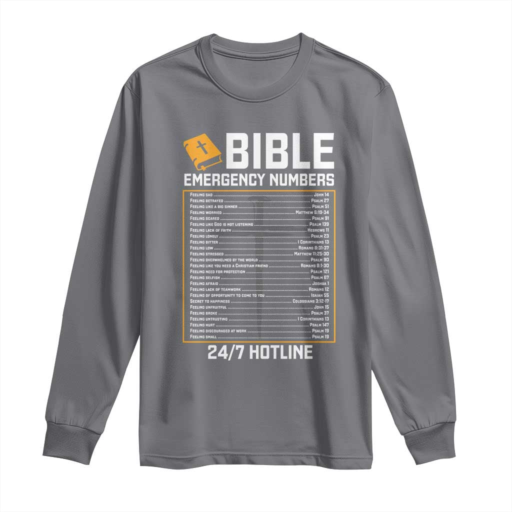 Bible Emergency Numbers Long Sleeve Shirt Funny Christian Bible Jesus Religious TS10 Charcoal Print Your Wear