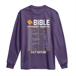 Bible Emergency Numbers Long Sleeve Shirt Funny Christian Bible Jesus Religious TS10 Purple Print Your Wear