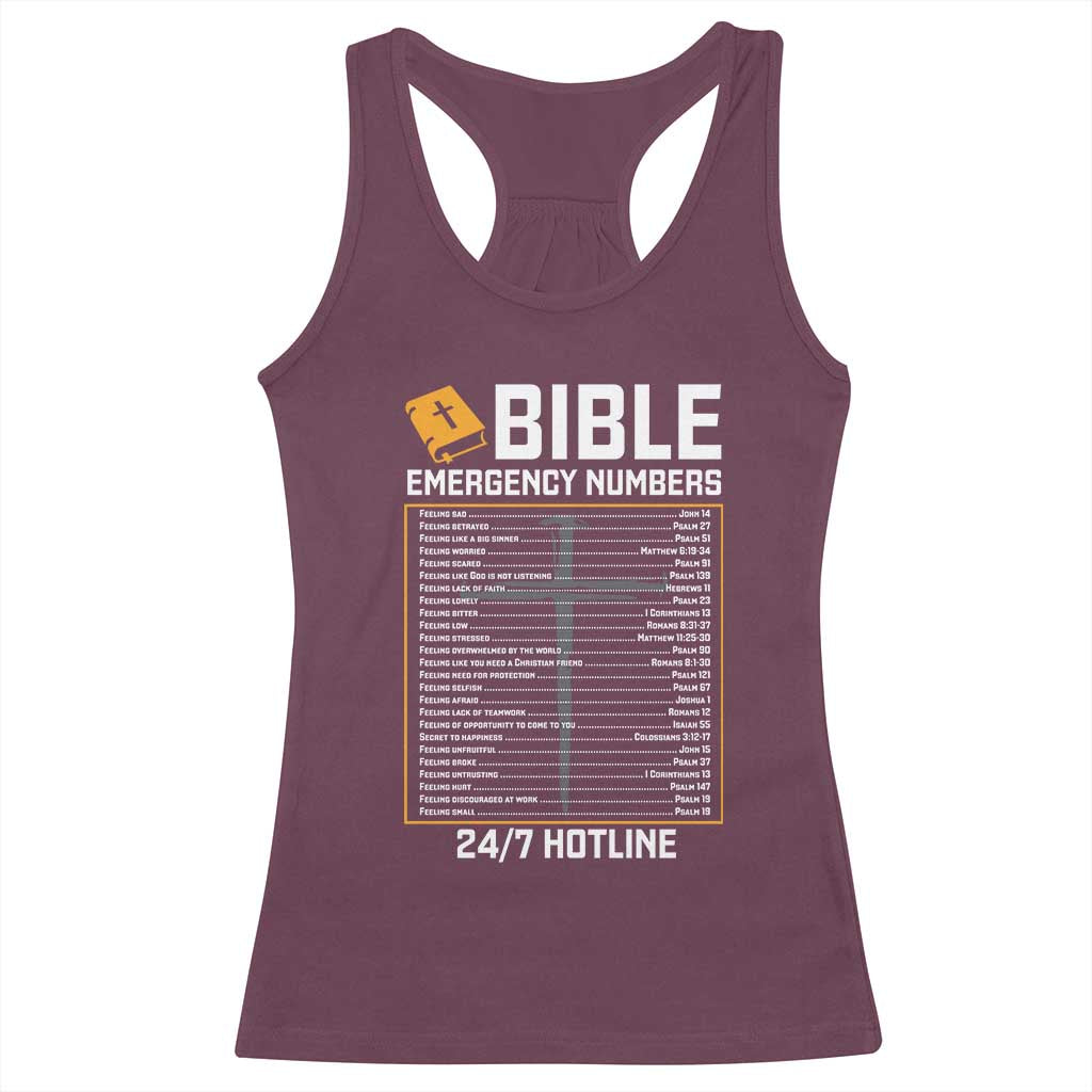 Bible Emergency Numbers Racerback Tank Top Funny Christian Bible Jesus Religious TS10 Maroon Print Your Wear