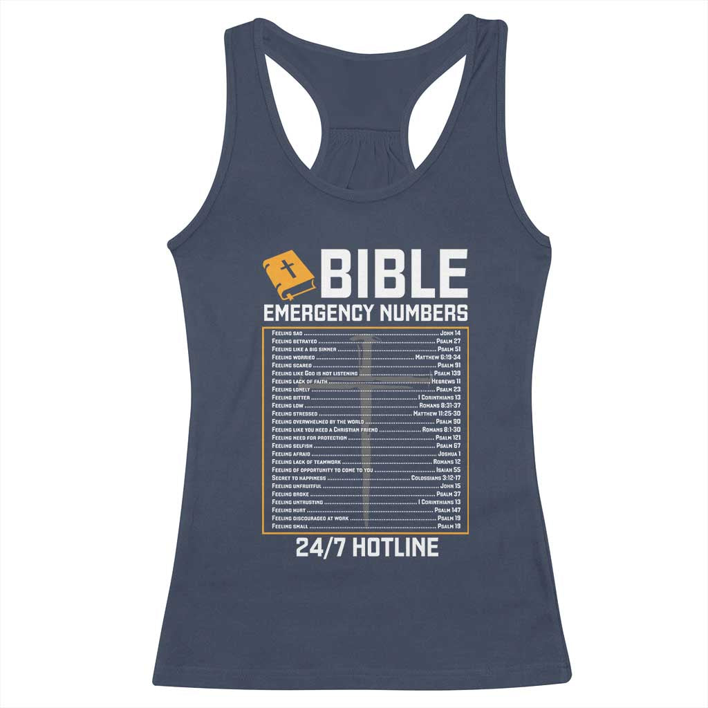 Bible Emergency Numbers Racerback Tank Top Funny Christian Bible Jesus Religious TS10 Navy Print Your Wear