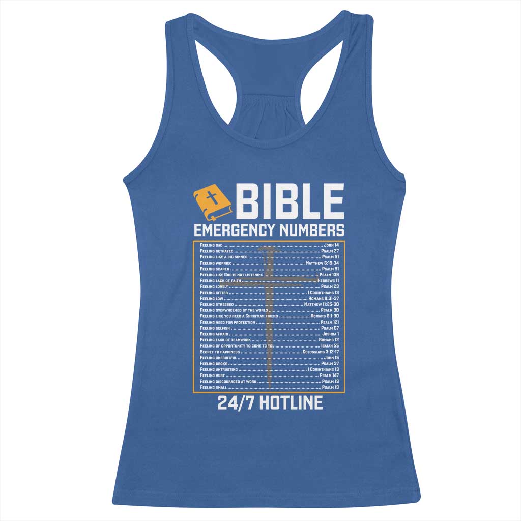 Bible Emergency Numbers Racerback Tank Top Funny Christian Bible Jesus Religious TS10 Royal Blue Print Your Wear