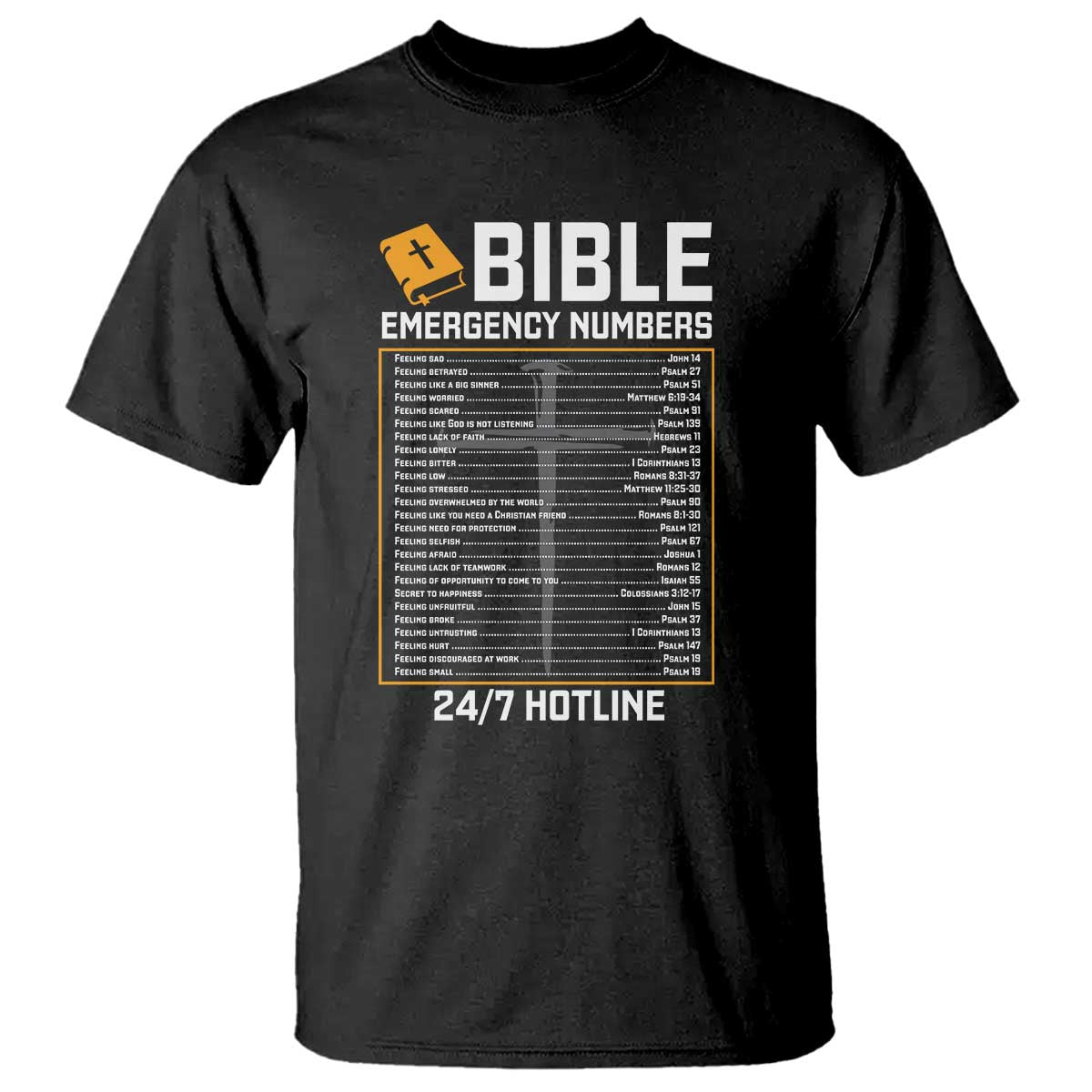 Bible Emergency Numbers T Shirt Funny Christian Bible Jesus Religious TS10 Black Print Your Wear