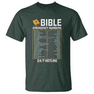 Bible Emergency Numbers T Shirt Funny Christian Bible Jesus Religious TS10 Dark Forest Green Print Your Wear