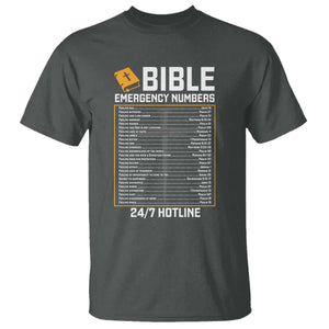 Bible Emergency Numbers T Shirt Funny Christian Bible Jesus Religious TS10 Dark Heather Print Your Wear