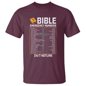 Bible Emergency Numbers T Shirt Funny Christian Bible Jesus Religious TS10 Maroon Print Your Wear