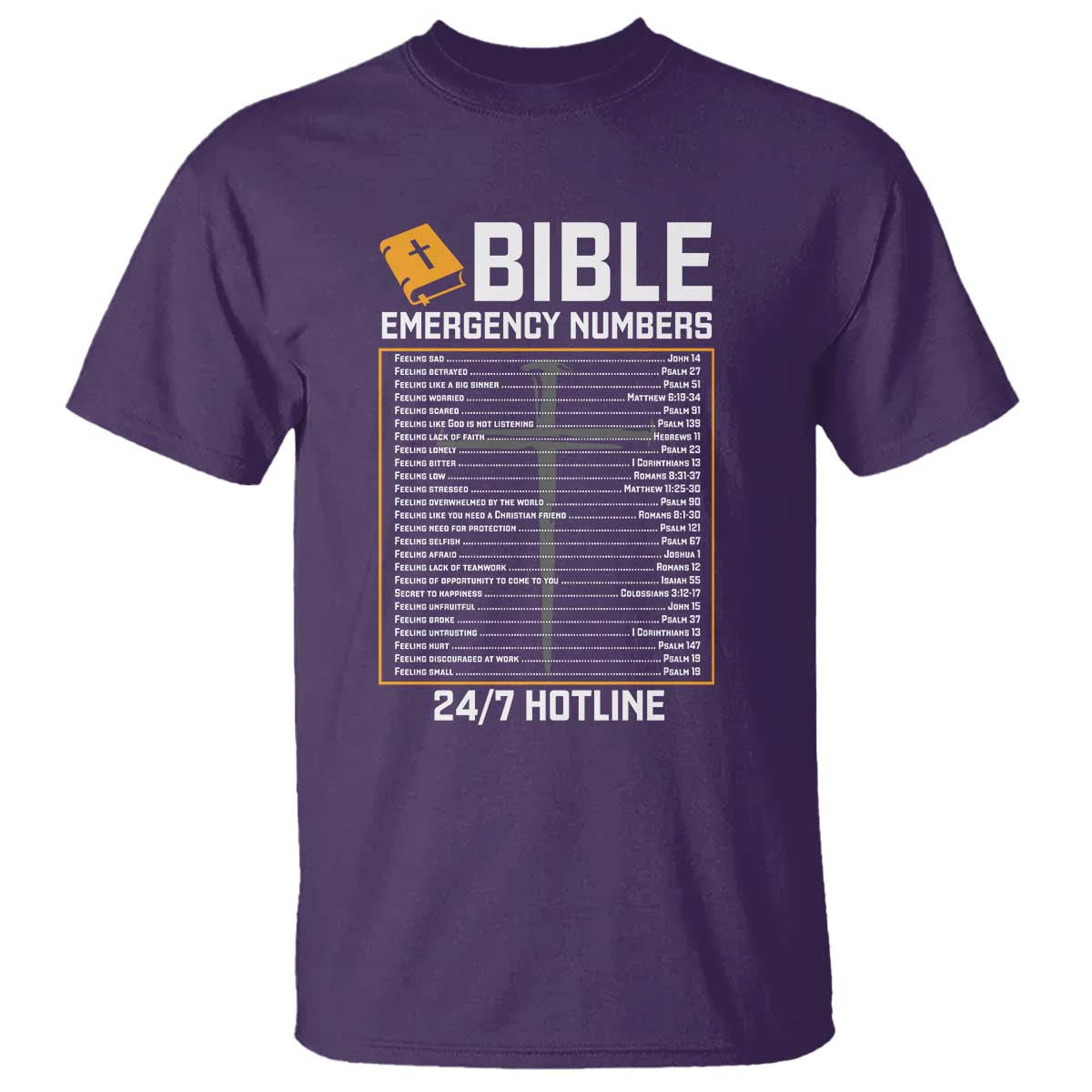 Bible Emergency Numbers T Shirt Funny Christian Bible Jesus Religious TS10 Purple Print Your Wear