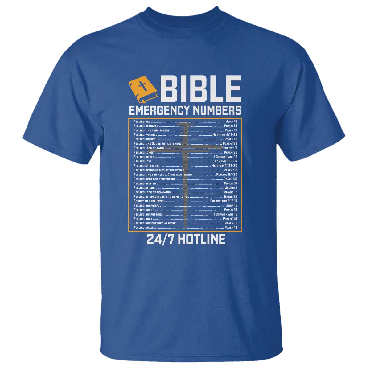 Bible Emergency Numbers T Shirt Funny Christian Bible Jesus Religious TS10 Royal Blue Print Your Wear