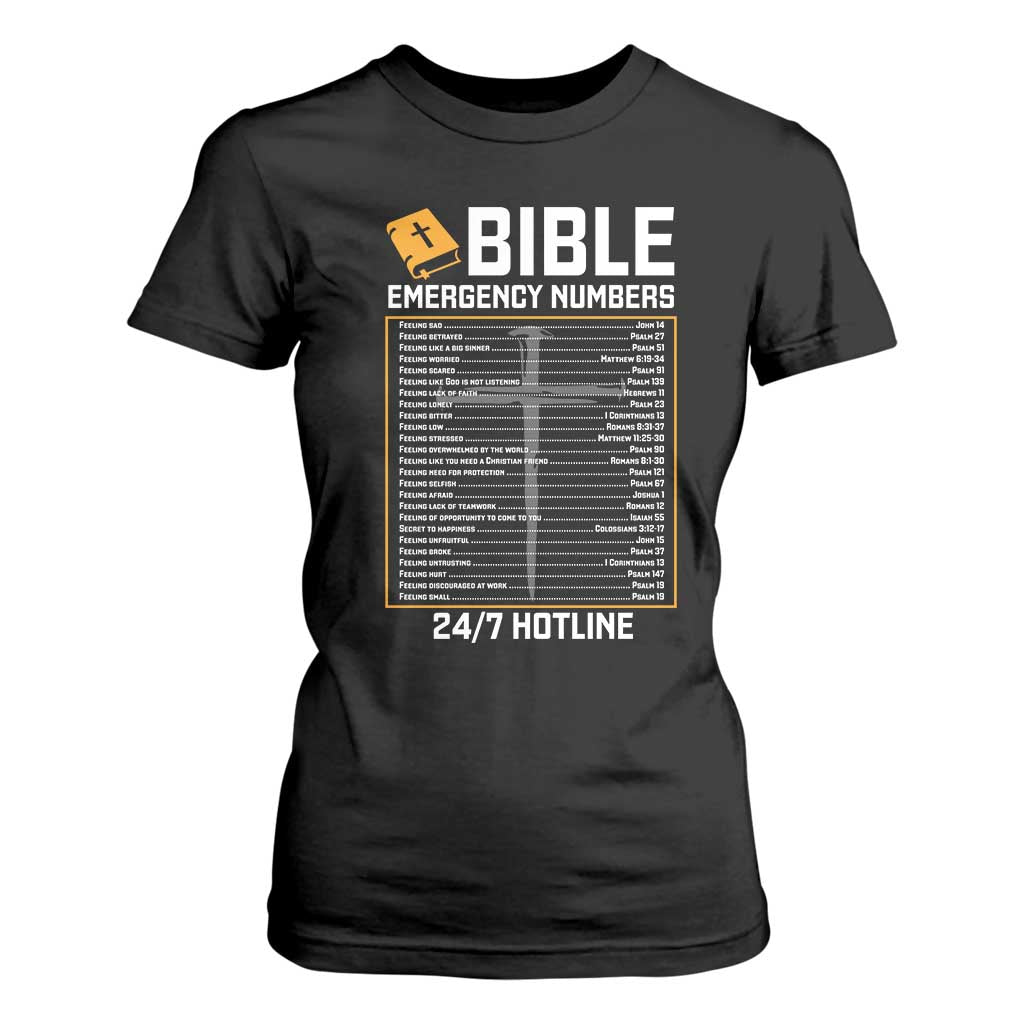 Bible Emergency Numbers T Shirt For Women Funny Christian Bible Jesus Religious TS10 Black Print Your Wear