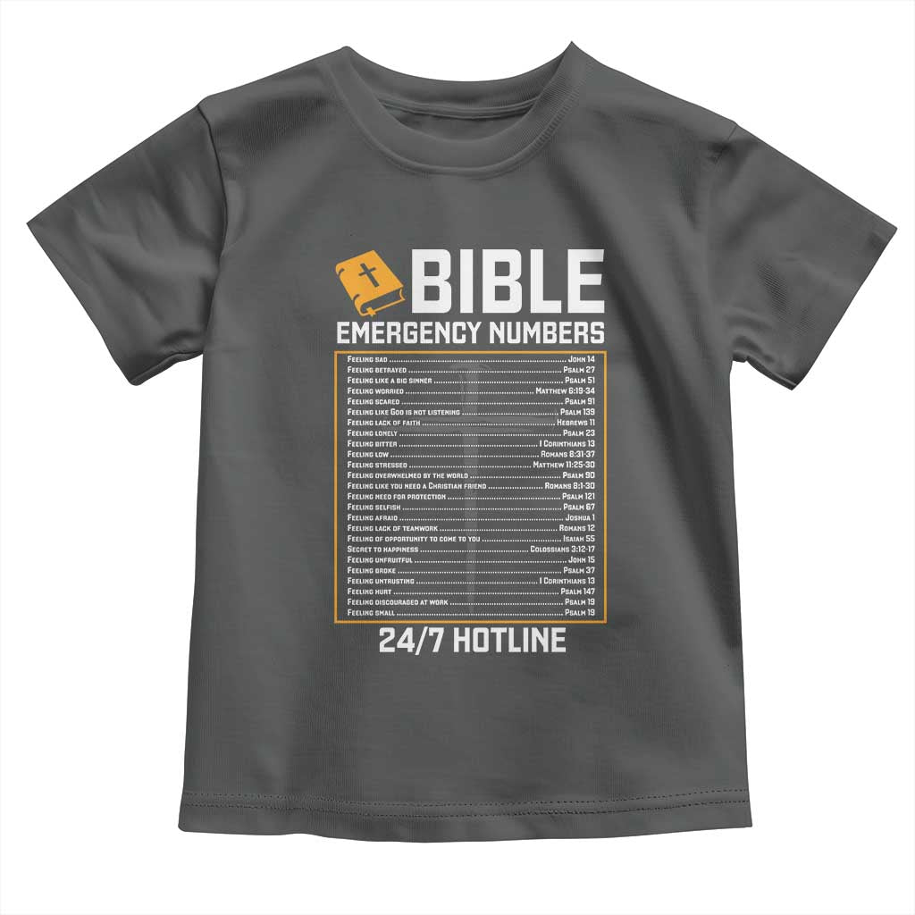 Bible Emergency Numbers Toddler T Shirt Funny Christian Bible Jesus Religious TS10 Dark Heather Print Your Wear