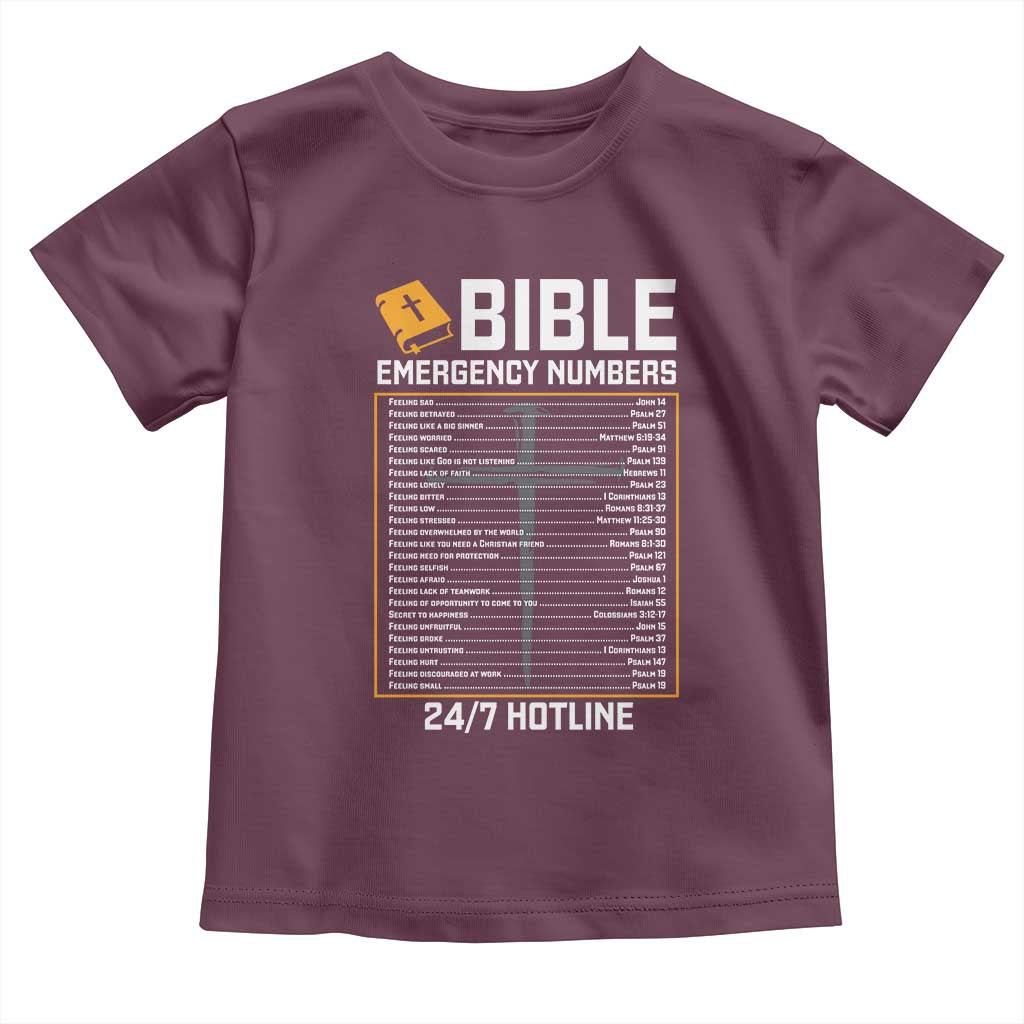 Bible Emergency Numbers Toddler T Shirt Funny Christian Bible Jesus Religious TS10 Maroon Print Your Wear