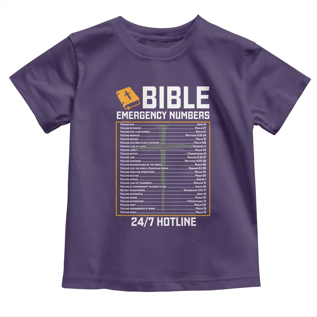 Bible Emergency Numbers Toddler T Shirt Funny Christian Bible Jesus Religious TS10 Purple Print Your Wear