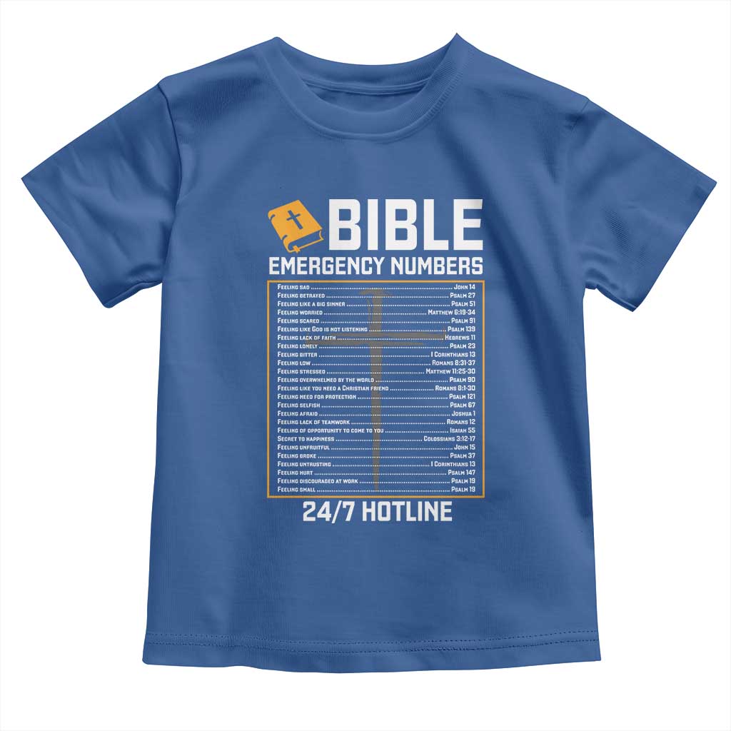 Bible Emergency Numbers Toddler T Shirt Funny Christian Bible Jesus Religious TS10 Royal Blue Print Your Wear