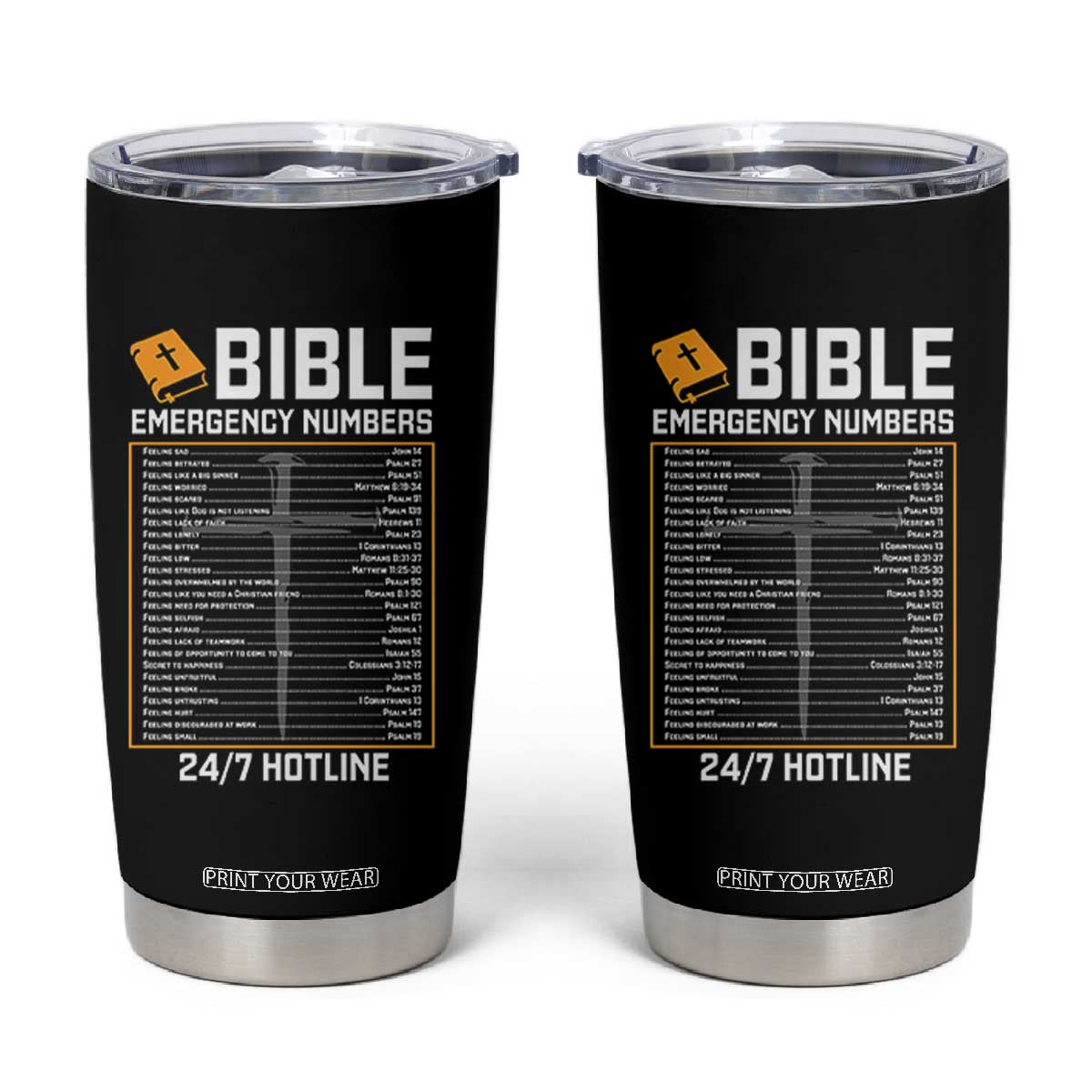 Bible Emergency Numbers Tumbler Cup Funny Christian Bible Jesus Religious TS10 Black Print Your Wear