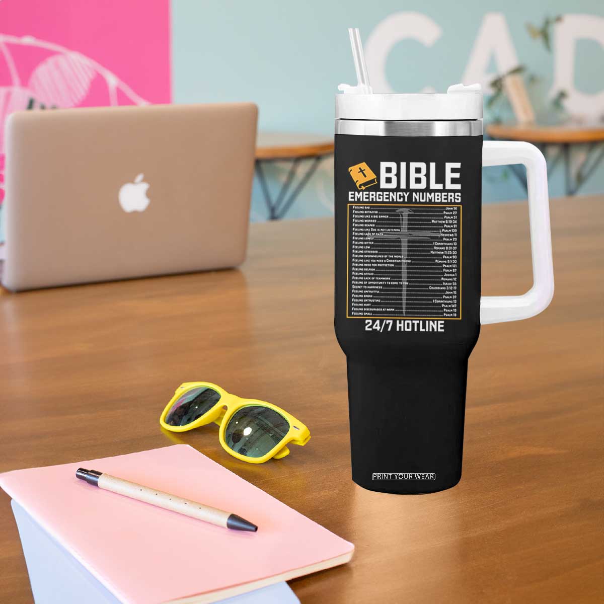 Bible Emergency Numbers Tumbler With Handle Funny Christian Bible Jesus Religious TS10 Print Your Wear