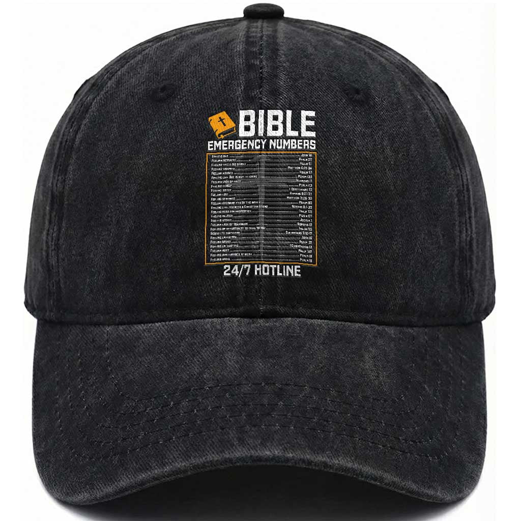Bible Emergency Numbers Washed Cotton Baseball Cap Funny Christian Bible Jesus Religious TS10 Print Your Wear