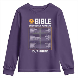 Bible Emergency Numbers Youth Sweatshirt Funny Christian Bible Jesus Religious TS10 Purple Print Your Wear