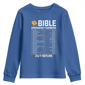 Bible Emergency Numbers Youth Sweatshirt Funny Christian Bible Jesus Religious TS10 Royal Blue Print Your Wear