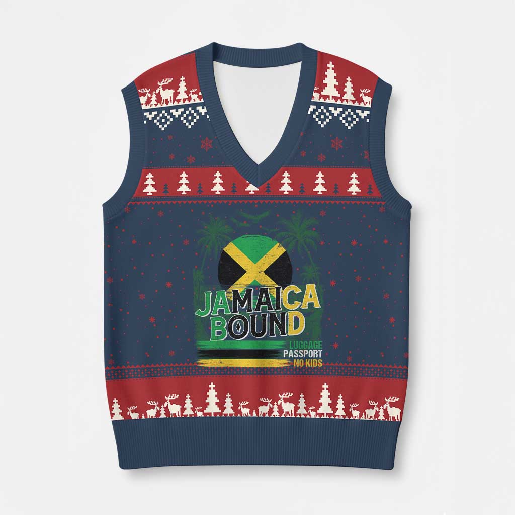 Jamaican Travel V-Neck Knit Sweater Vest Straight Trippin Jamaica Vacation Retro TS10 Navy Red Print Your Wear