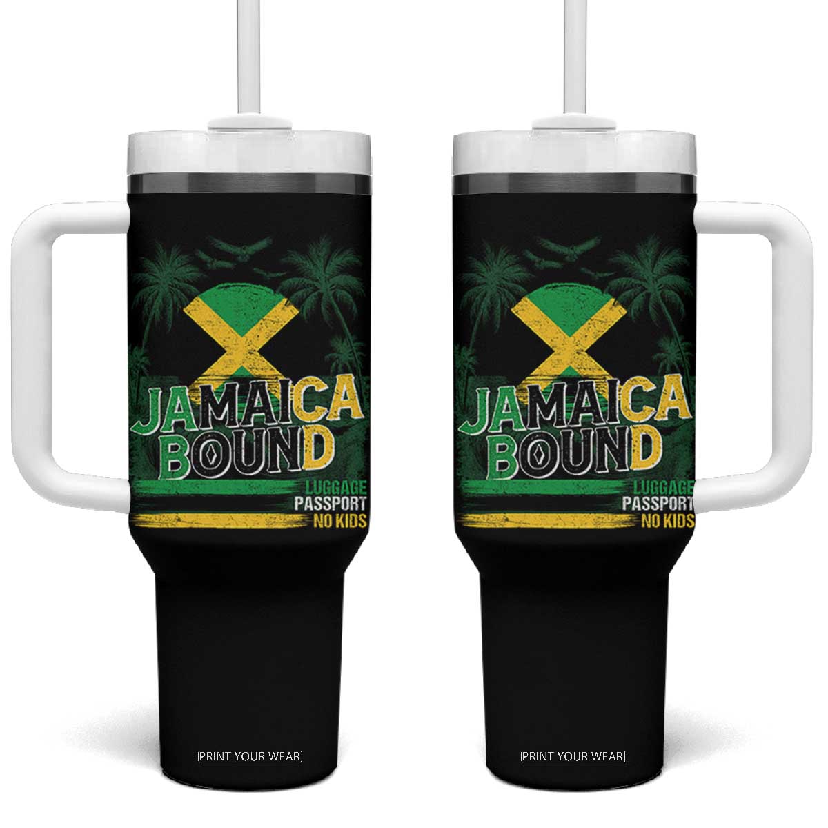 Jamaican Travel Tumbler With Handle Straight Trippin Jamaica Vacation Retro TS10 One Size: 40 oz Black Print Your Wear