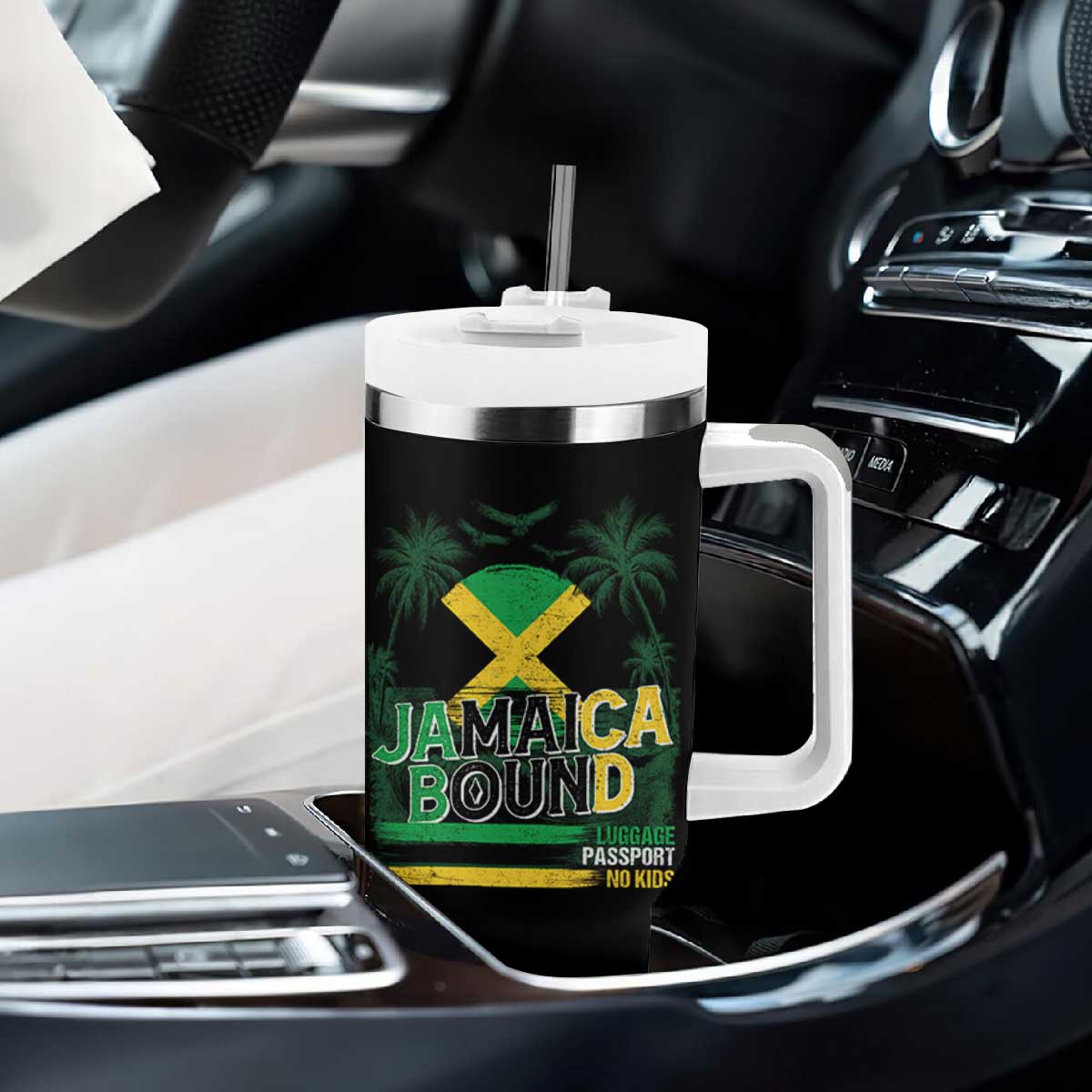 Jamaican Travel Tumbler With Handle Straight Trippin Jamaica Vacation Retro TS10 Print Your Wear